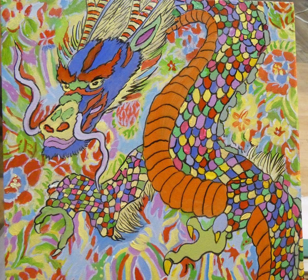 Lokahi TOKYO　油絵　額付き　ジミー大西　【竜】手描き　M10