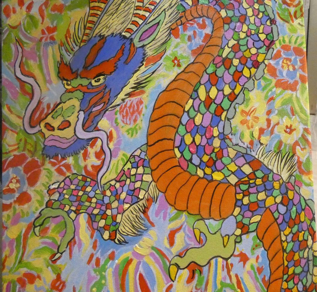 Lokahi TOKYO　油絵　額付き　ジミー大西　【竜】手描き　M10