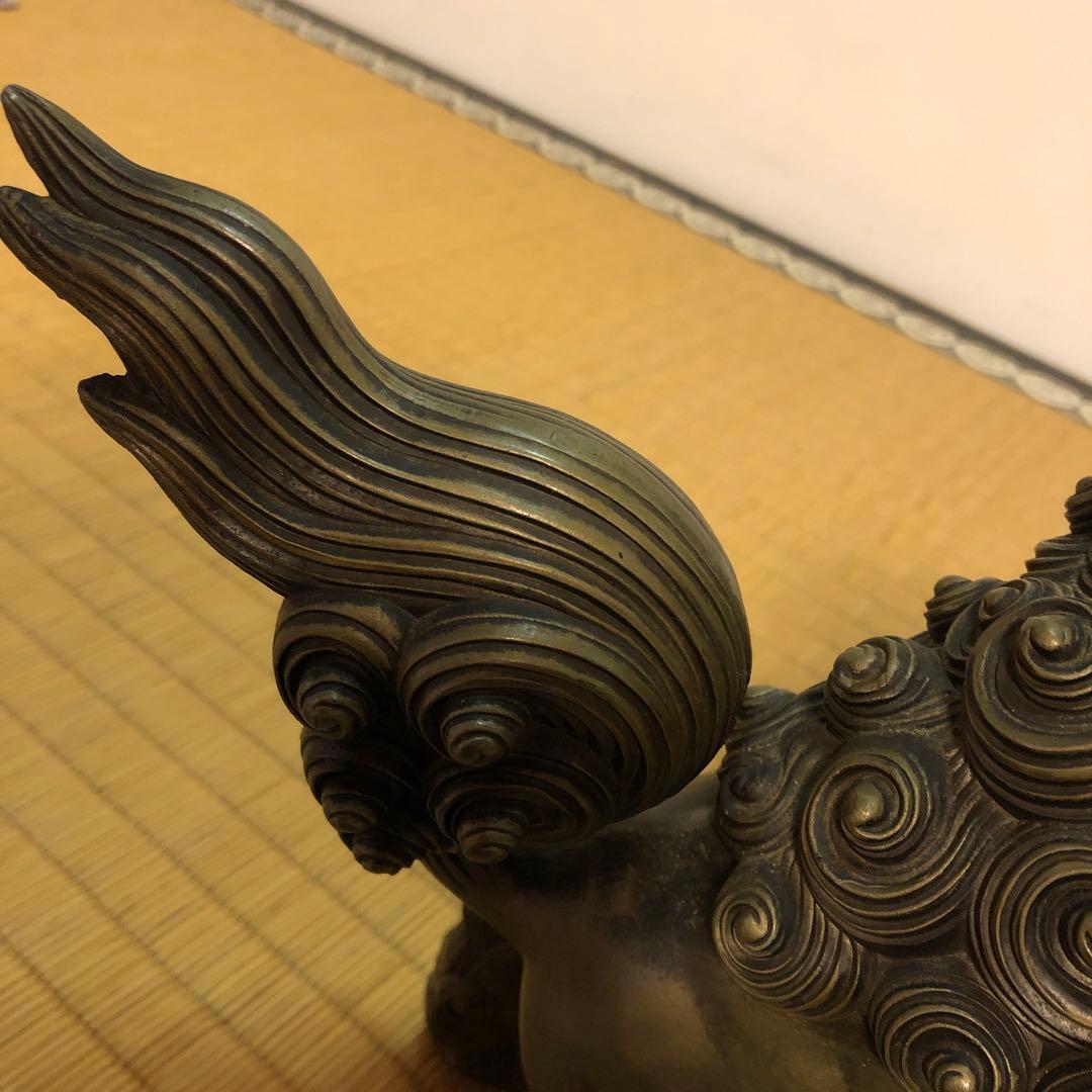 青銅 獅子像 球体付き