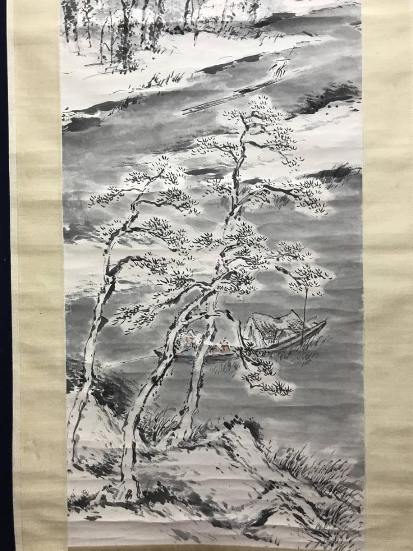 【真作】佐野蘆水/寒江漁楽図/山水図/雪景図/掛軸/名家伝来/AC-689