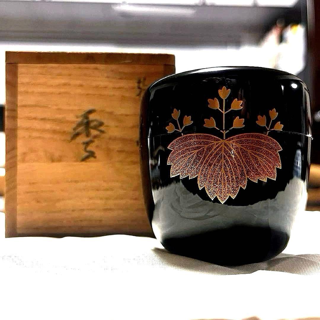 茶道具　輪島塗　藤野松香作　螺鈿細工 菊紋　棗 利休　茶道具 金箔装飾　共箱