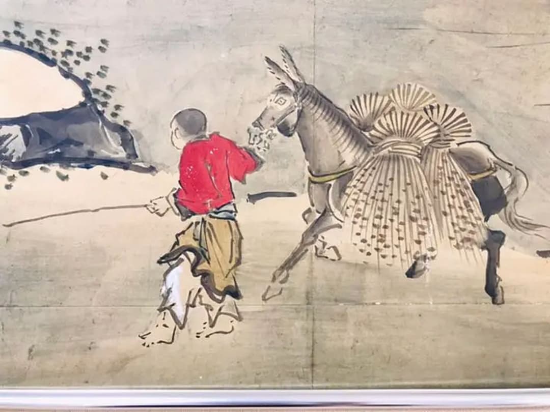 黒田稲皐『農耕図』日本画 和紙 まくり 原画 約10号 真作保証 1点物