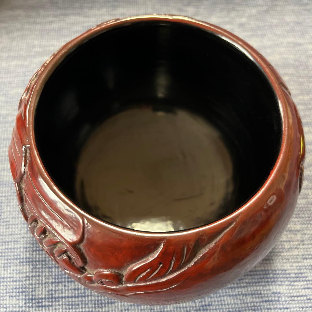 ハンドメイド　碁器　獅子牡丹　鎌倉彫　木星　漆塗り