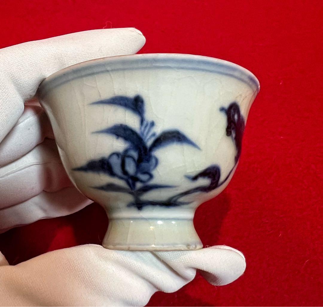 中国美術 古玩 成化年製 青花 花鳥蝶々紋樣 茶器 茶道具 古道具