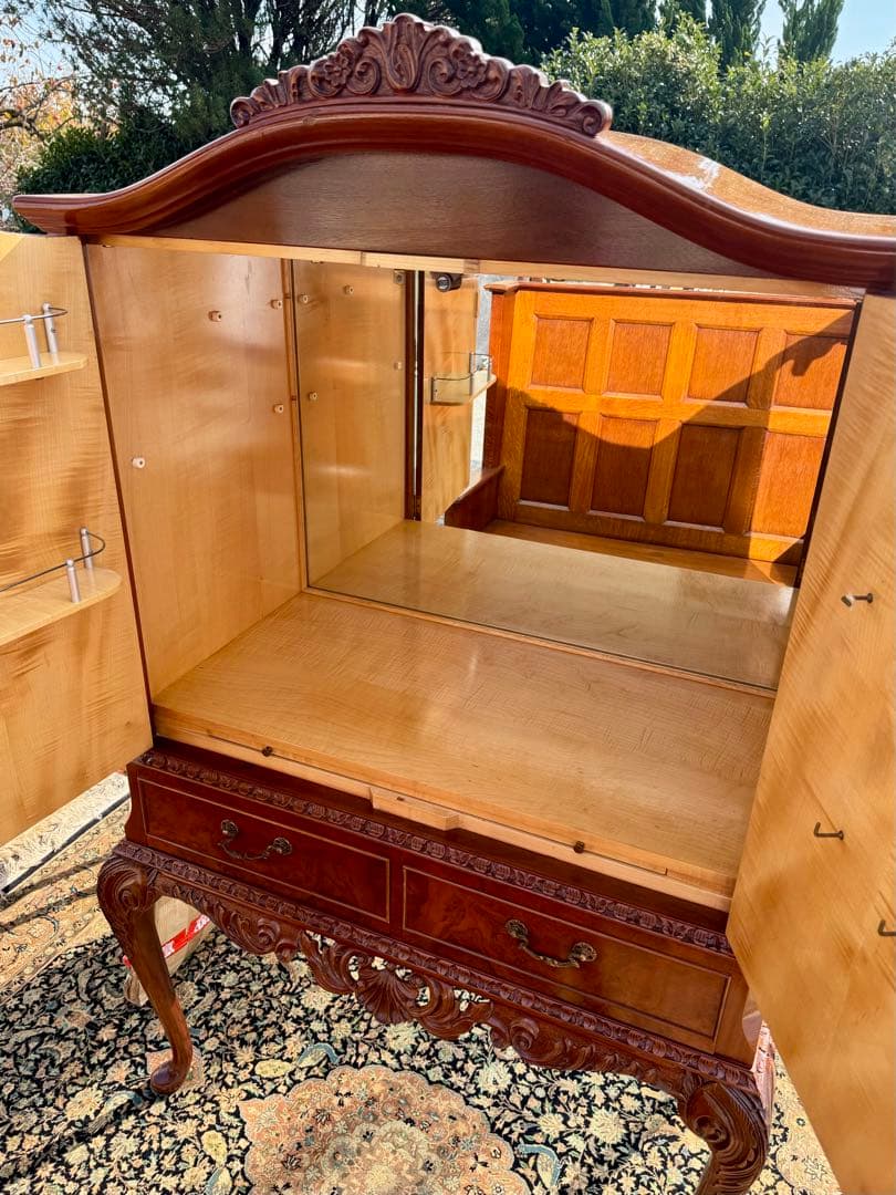 英国アンティーク カクテルキャビネット 1930年代 ウォルナット材 未使用保管