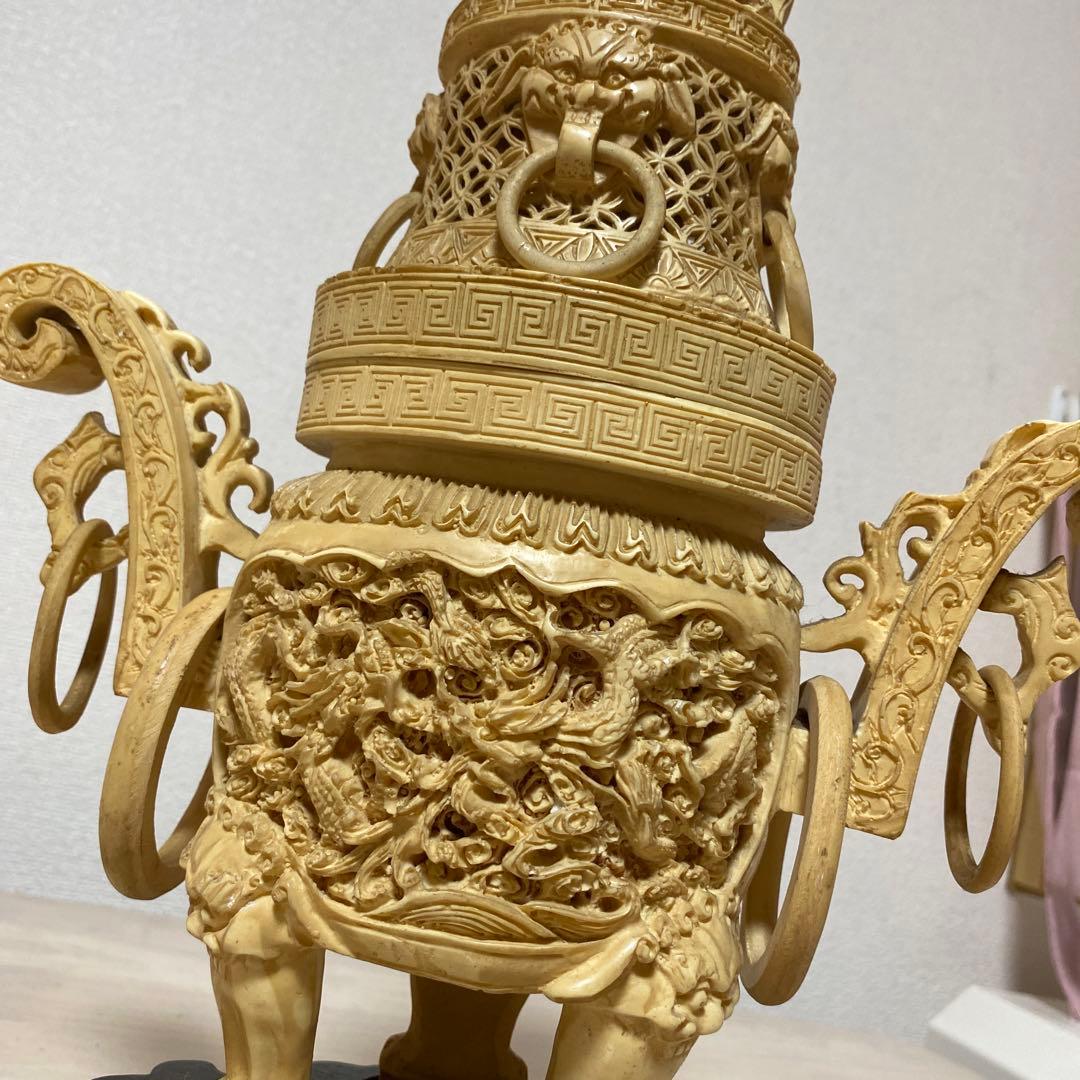 中国 香炉 アンティーク 古美術 骨董品 彫刻 匠の技 台座付 激レア 希少 壺