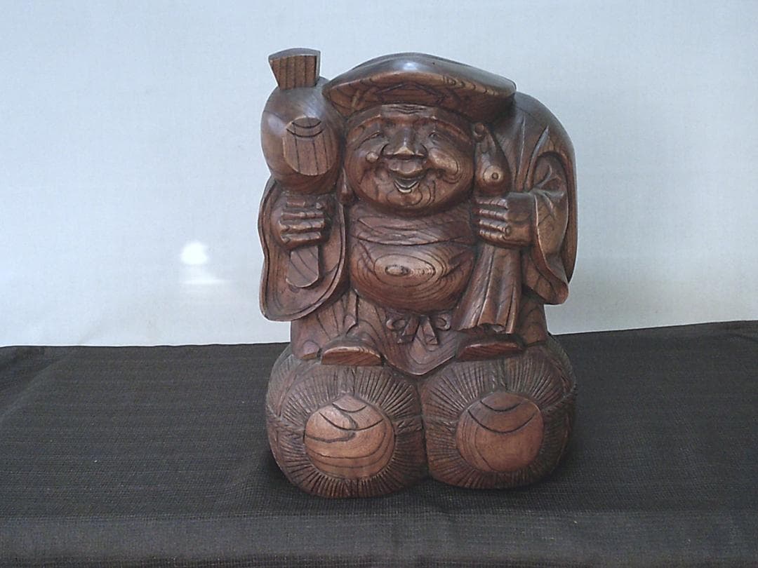 家宝に！【木彫り　大黒様　欅製大振り　飾り映え・K48・骨董】縁起物恵比寿　鑑賞