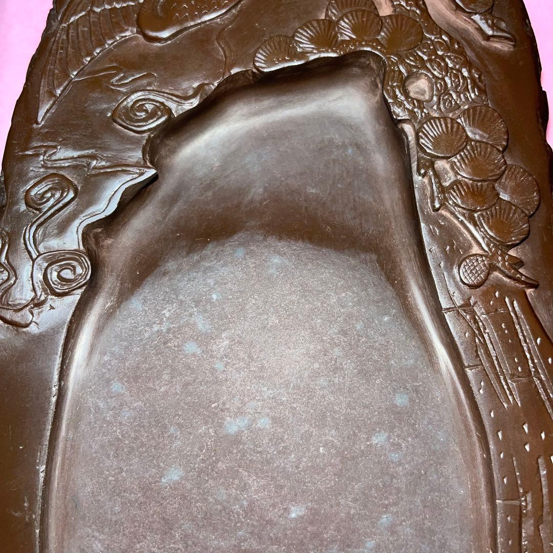 ⭕️赤間硯　曻進堂謹製　永久松鶴亀彫刻　美品　21cm超2kg超　大型　古硯