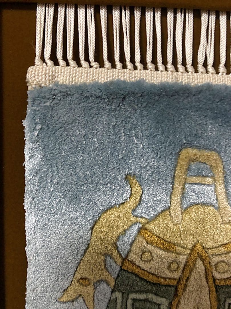 絵画 稀少 限定 小型 饕餮文 青銅鐸紋 中国段通 額装 タペストリー