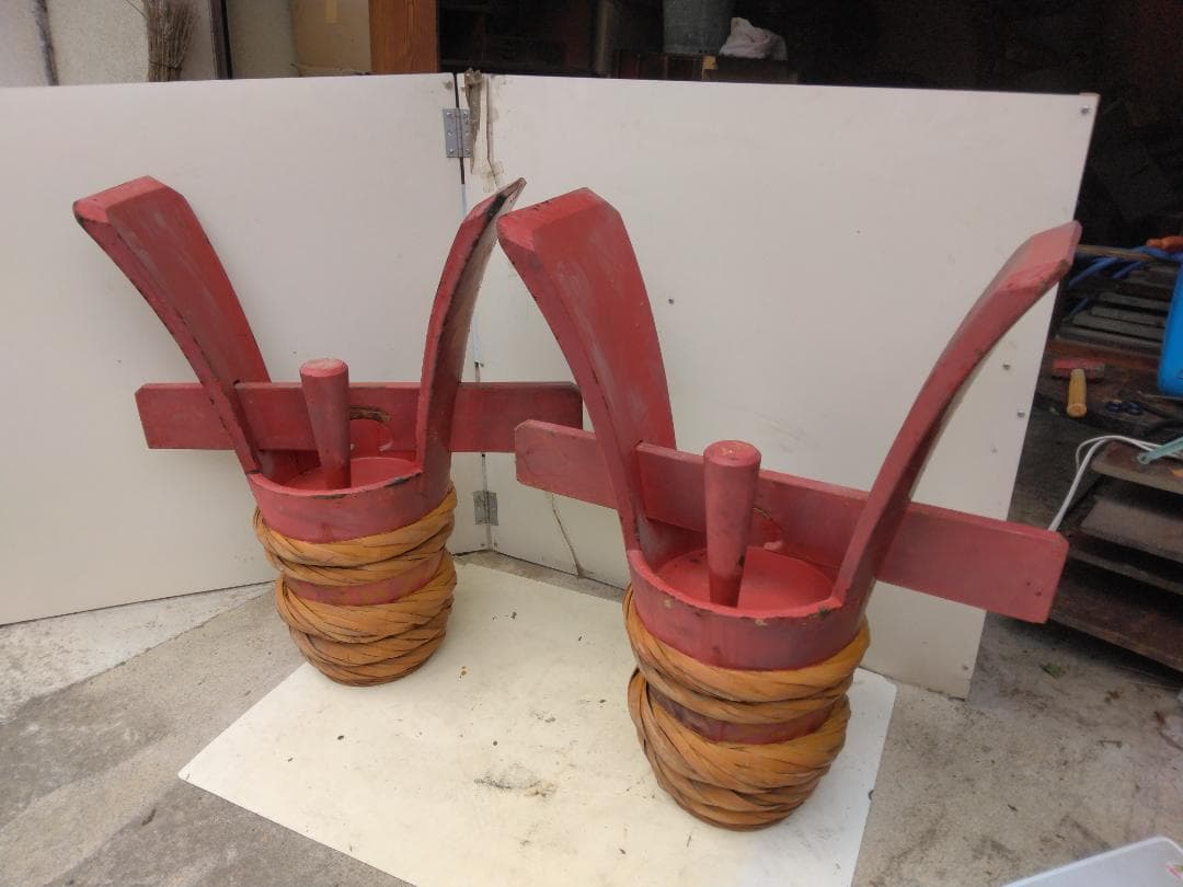 角樽（つのだる）朱塗り　一対　ツノダル　珍品　骨董品　コレクション　インテリア