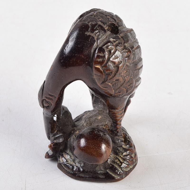 時代提げ物　唐木紫檀彫刻　鶴魚　置物　根付　C　R9308