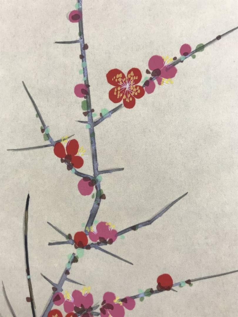 真作/雅堂/紅白梅小禽図/鶯図/ウグイス図/梅花図/名家伝来/AD-863