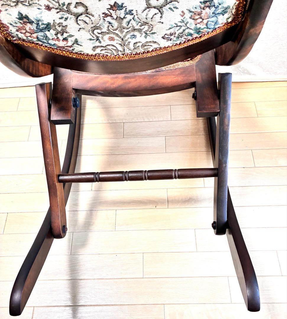 アンティーク ゴブラン織 ロッキングチェア ロココ調 折り畳み椅子 【送料込】