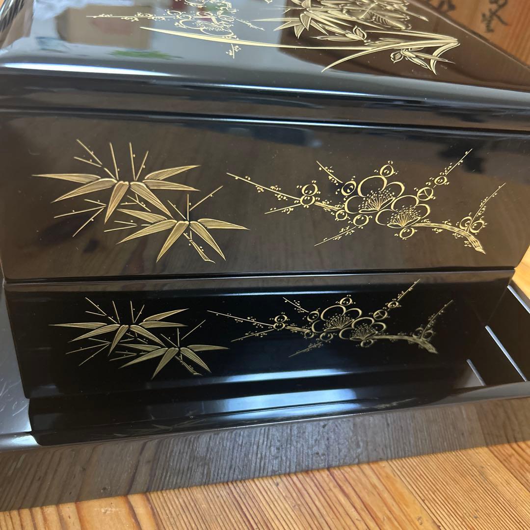 希少　輪島塗　輪島屋　高級漆器　沈金　二段重　金彩蒔絵　台付　伝統工芸　天然木