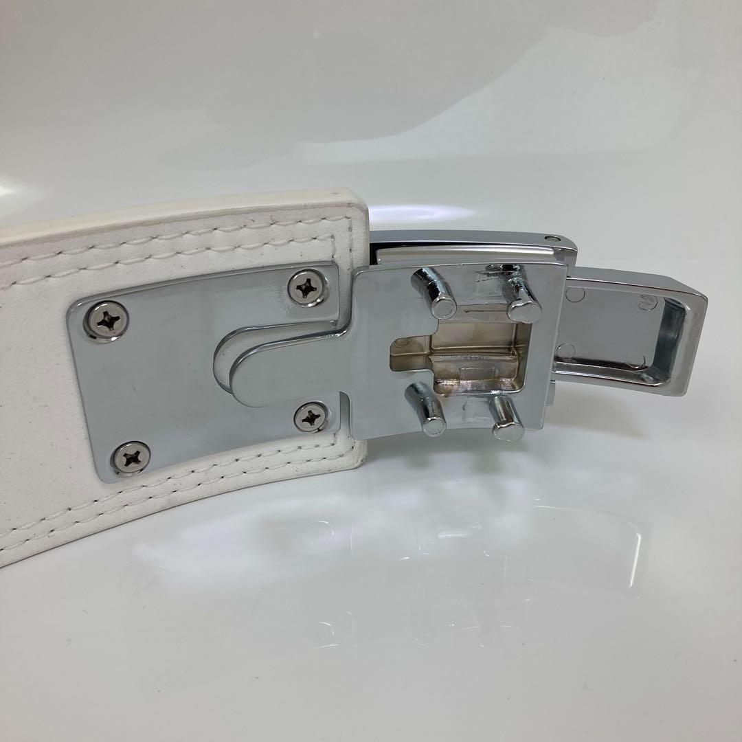 新品 パワーベルト レバーアクション Lサイズ 本革 白ベルト×光沢銀 可変式