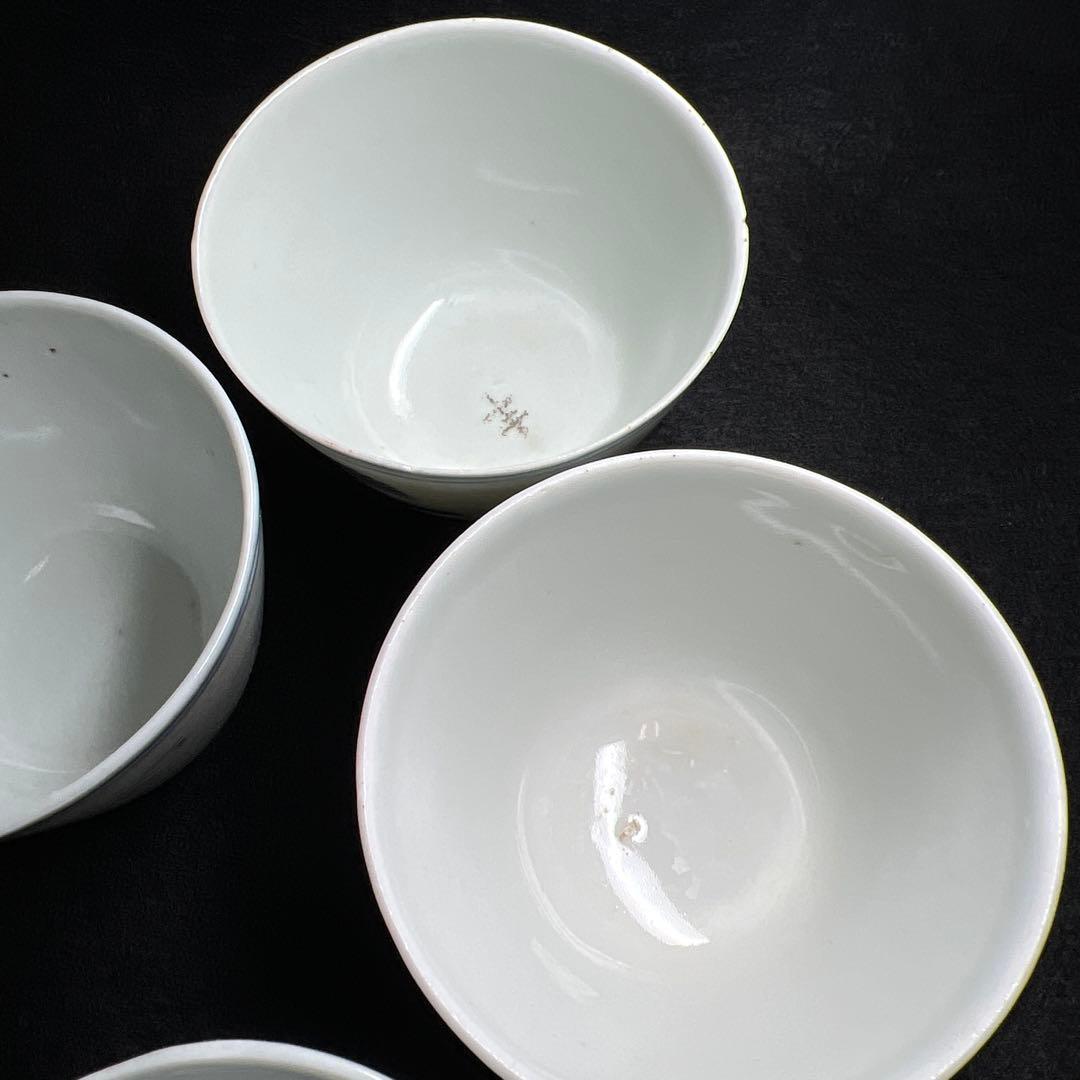 中国清時代　青花人物画煎茶碗5客　口径約7㎝　東Y8-0205☆2Fトヒカ