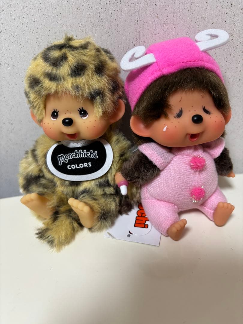 モンチッチcolorsヒョウ柄、顔でかＳＳちょうちょキーチェーン2体セット