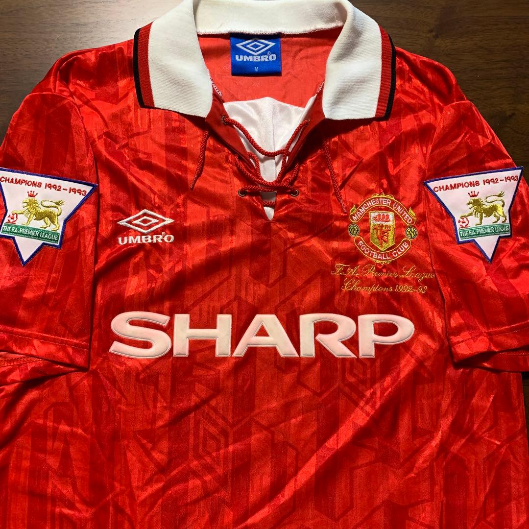 正規品 マンチェスターU 1992-93プレミアリーグ優勝記念刺繍入ホームシャツ