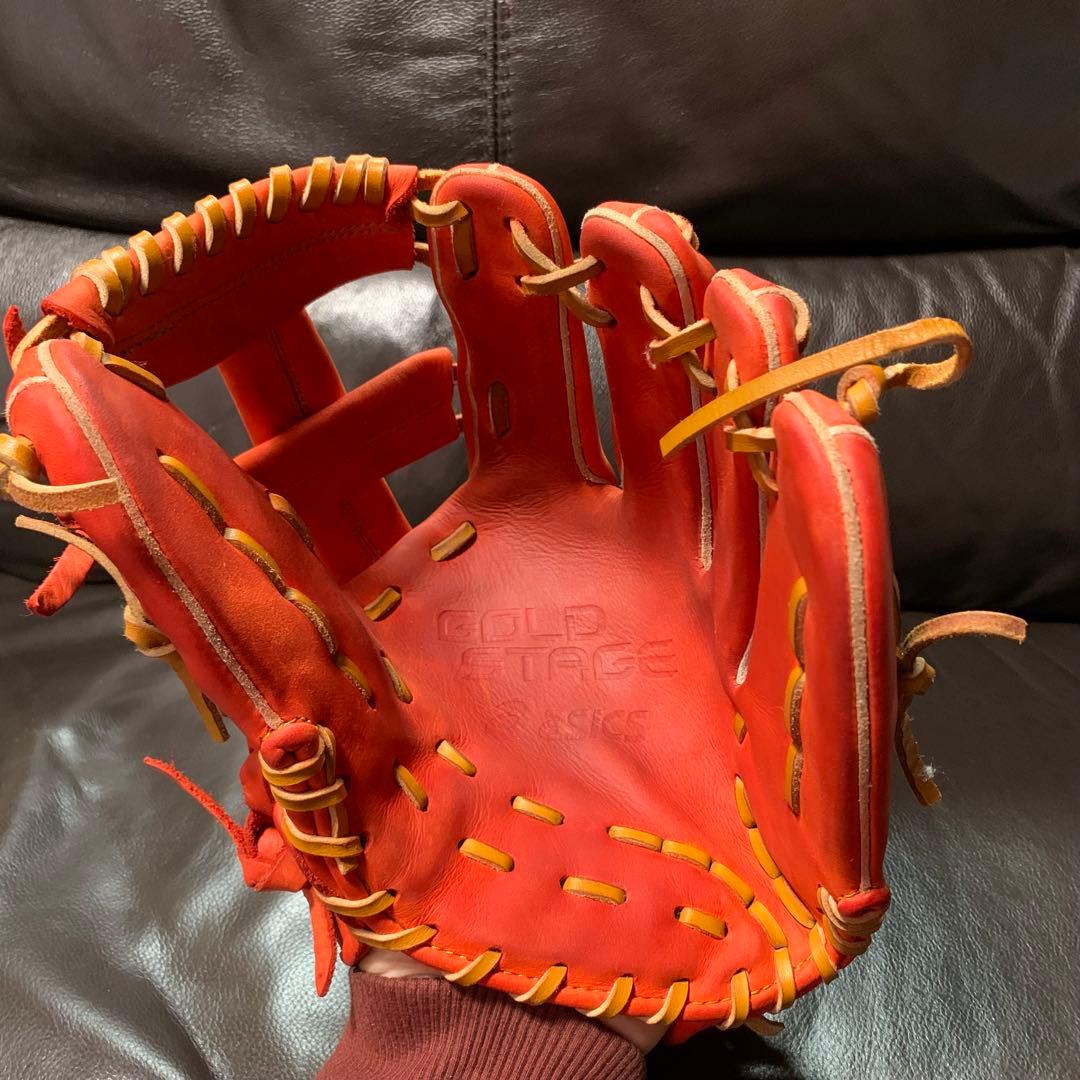 アシックス　ゴールドステージ 野球グローブ 赤オレンジ　軟式内野手