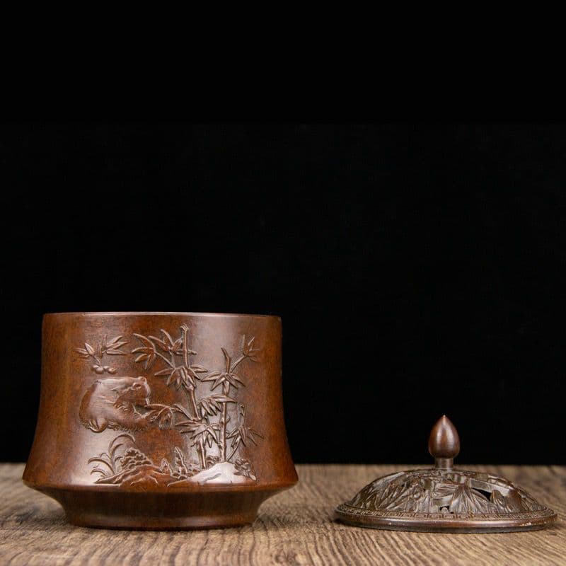 パンダ文竹薫香炉 香道具　蓋置 工芸品 美術品 置物