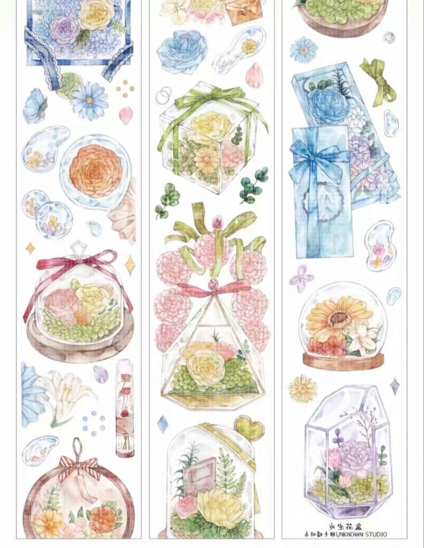 巻売 529★ 海外 マスキングテープ マステ PET 装飾 花 金ホロ