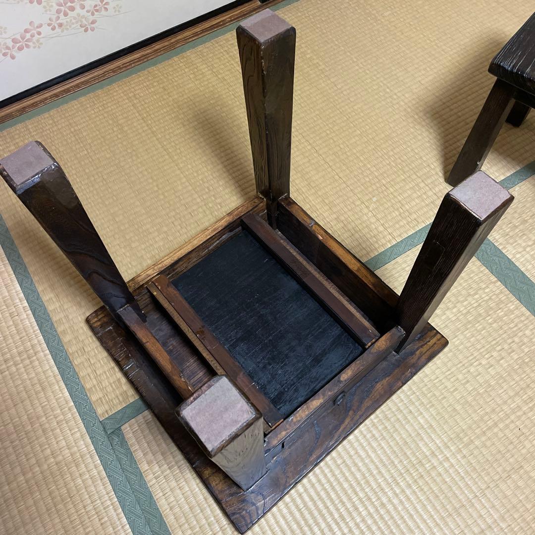 アンティーク　家具　浮造り　テーブル　イス（二脚）和風レトロ