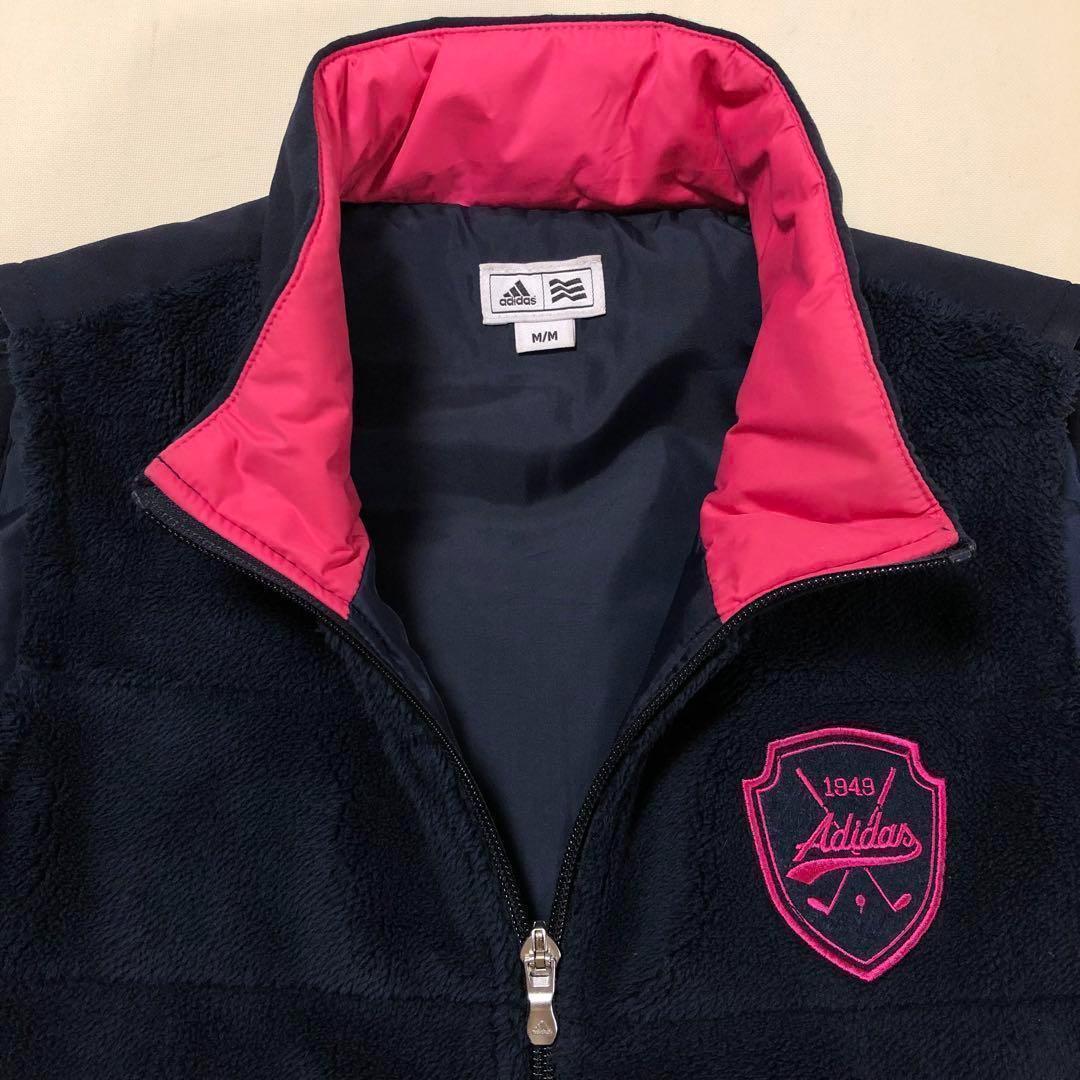 アディダスゴルフ フリースボア ダブルジップ ベスト ネイビー Mサイズ