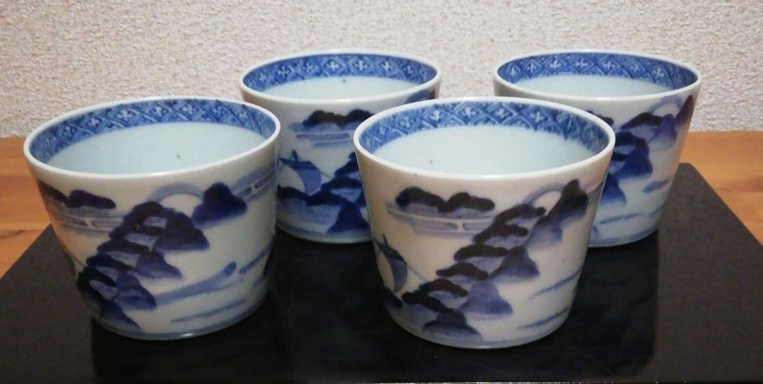 古伊万里　染付　蕎麦猪口　山水図　四客　食器