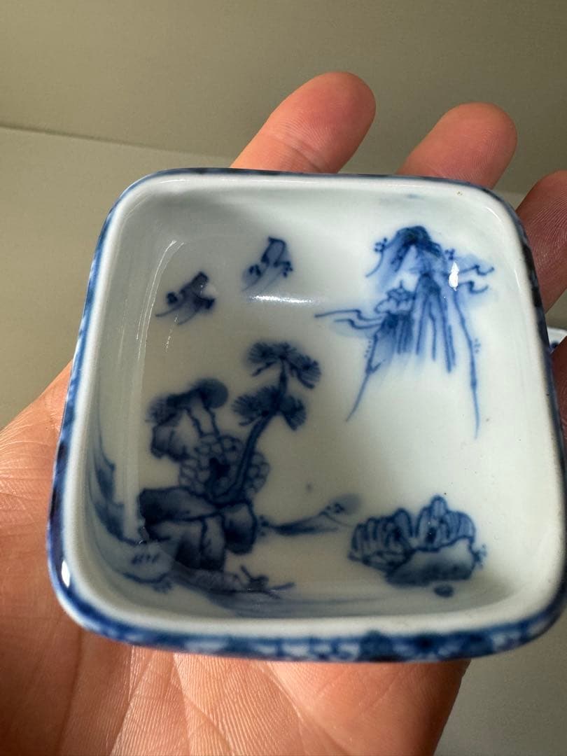 2223 九谷焼　角福　染付山水　小鉢　10客　時代物