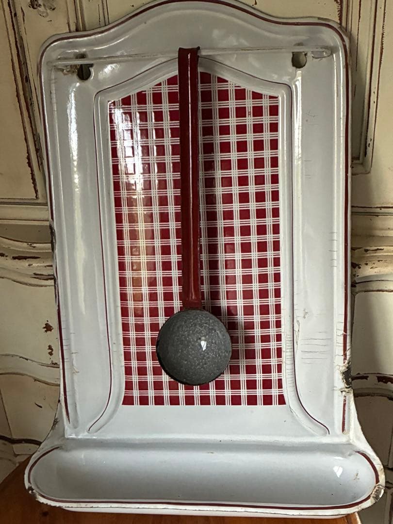 フランス　アンティーク　ホーロー　レードルラック　BB社　チェック　レードル付き