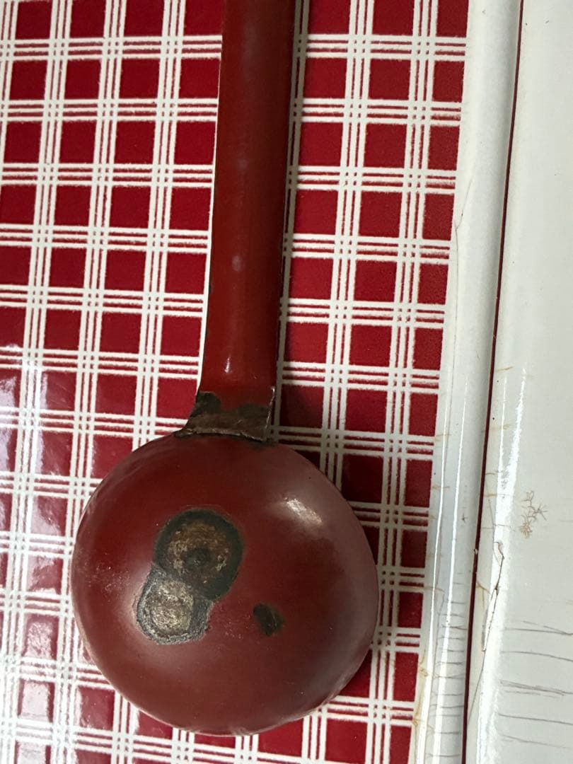 フランス　アンティーク　ホーロー　レードルラック　BB社　チェック　レードル付き