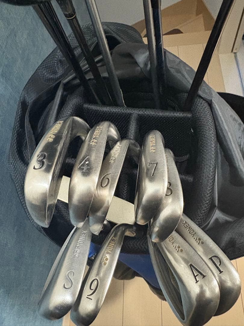 Mizuno キャディバッグ 黒/青　クラブセット　レフティメンズ