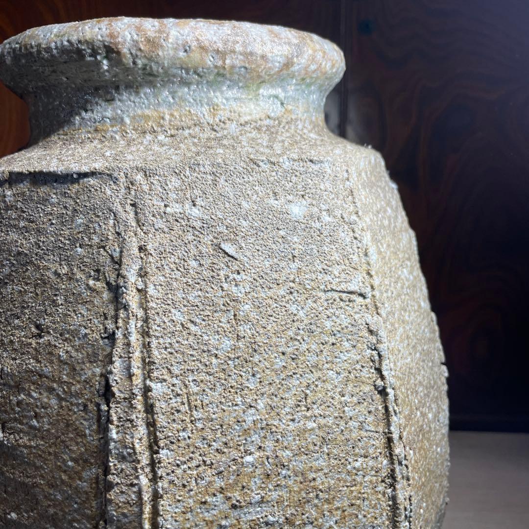 特大優品　人気陶芸家　神山清子　信楽自然釉面取花入　共箱