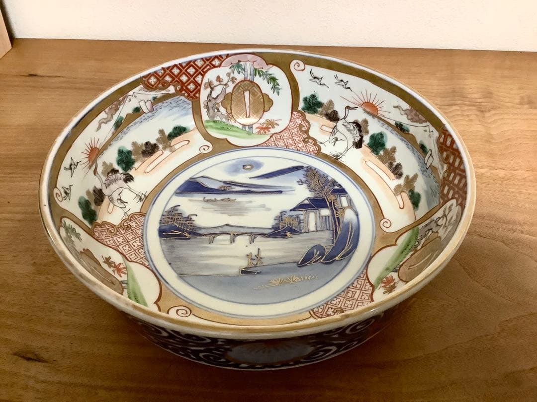 古伊万里　色絵　錦手　二重高台　大きな鉢