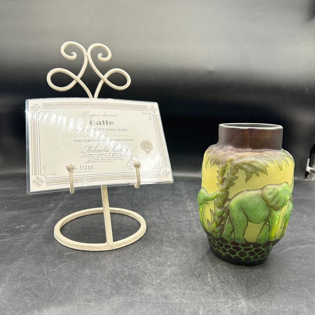 エミール　ガレ　特大　群像紋　花器　花瓶　技法スフレ　被せガラス　 高さ20