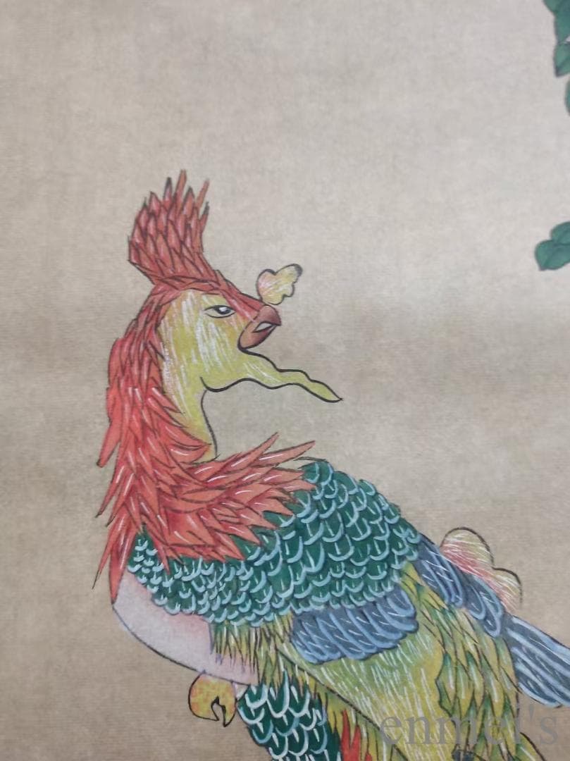 中国古美術.明時代.呂紀款.花鳥図.宣紙画.三尺手描き.旧蔵出.文房置物.唐物