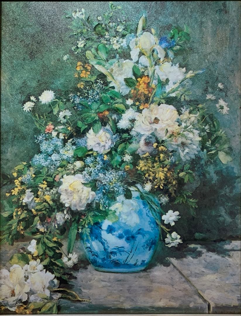 絵画　額装　油彩風複製画　ルノワール『春の花』さし箱有り