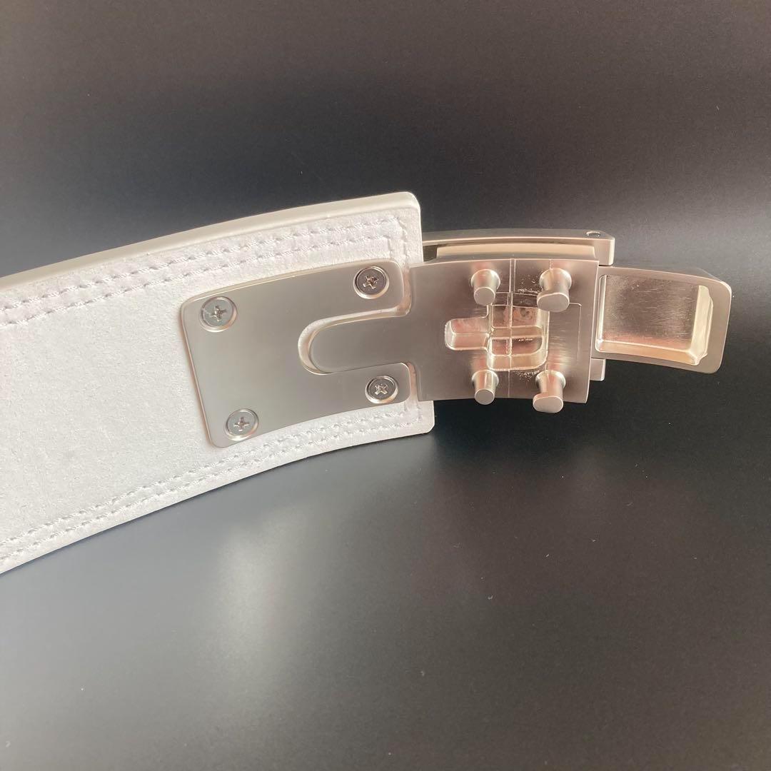 新品 パワーベルト レバーアクション XL 本革 白×シルバー 可変式 13㎜
