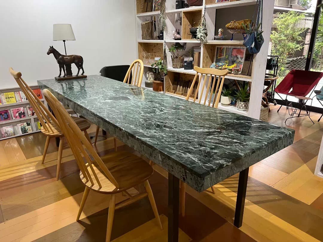【高級】ビンテージ グリーンマーブル模様が美しい 大理石 ビッグテーブル