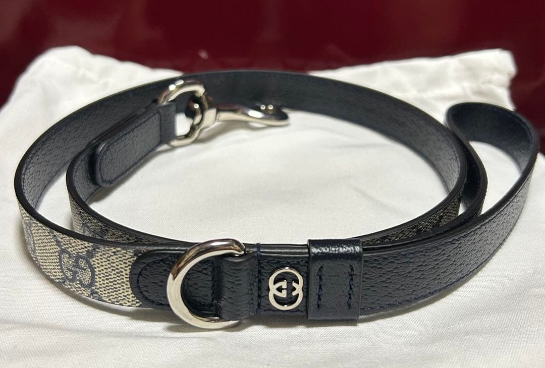 新品 未使用 GUCCI グッチ 小型/中型ペット用リード ベージュブルー