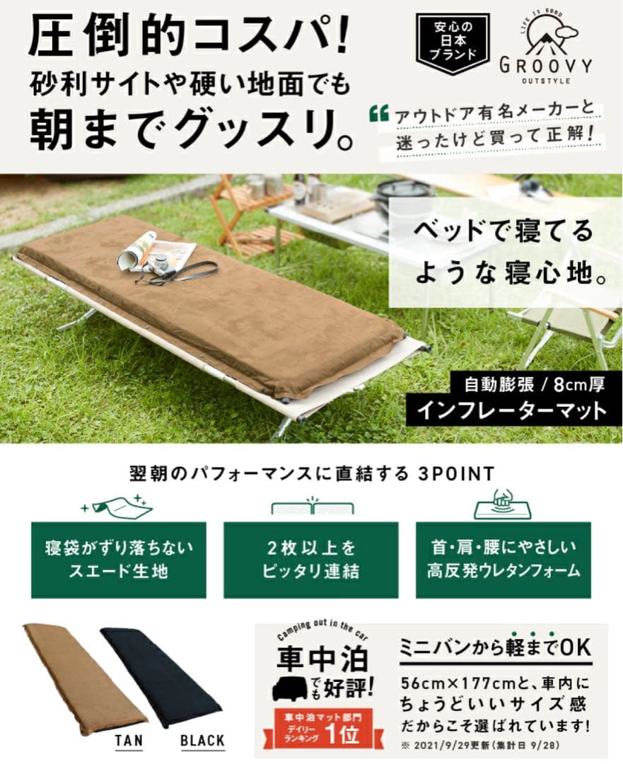 【新品未使用】2個セットGROOVY インフレーターマット8㎝ エアベッド車中泊