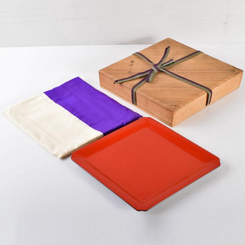 茶道具　京漆匠　鈴木表朔造　根来　菱盆　裏千家十四代淡々斎極め箱　V　R4950