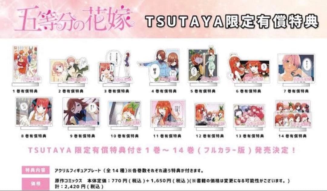 【開封済み】五等分の花嫁TSUTAYA限定有償特典 アクリルスタンド14体セット