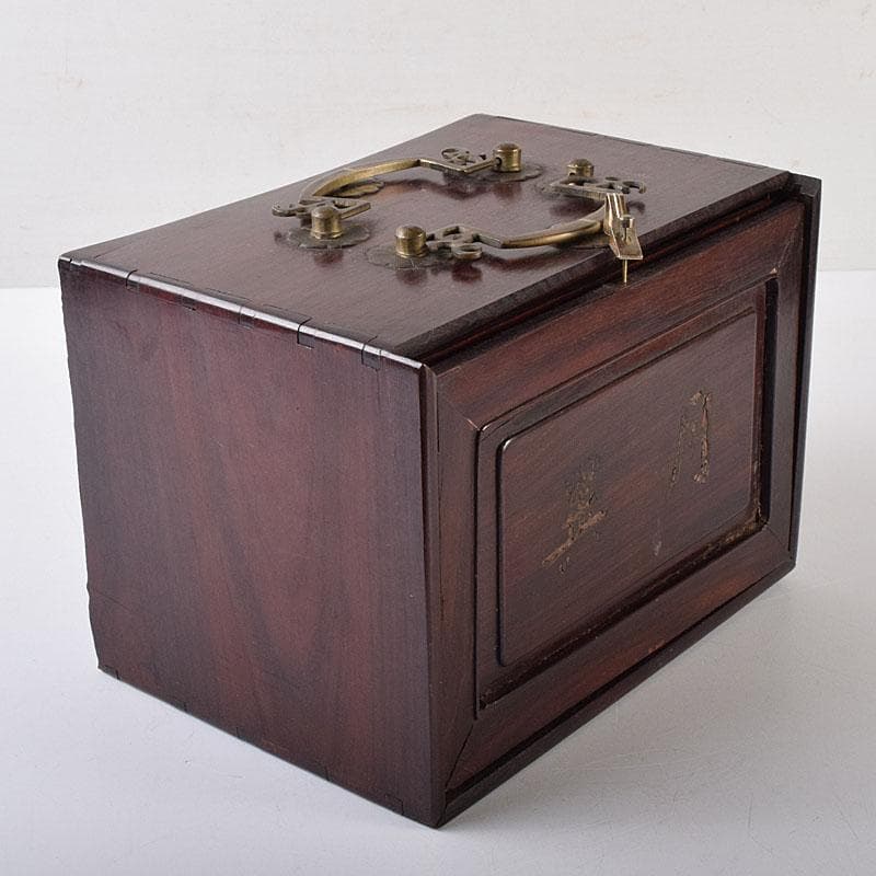 中国　竹嵌　骨牌　背竹牌　麻雀牌　唐木箱付　M　8054