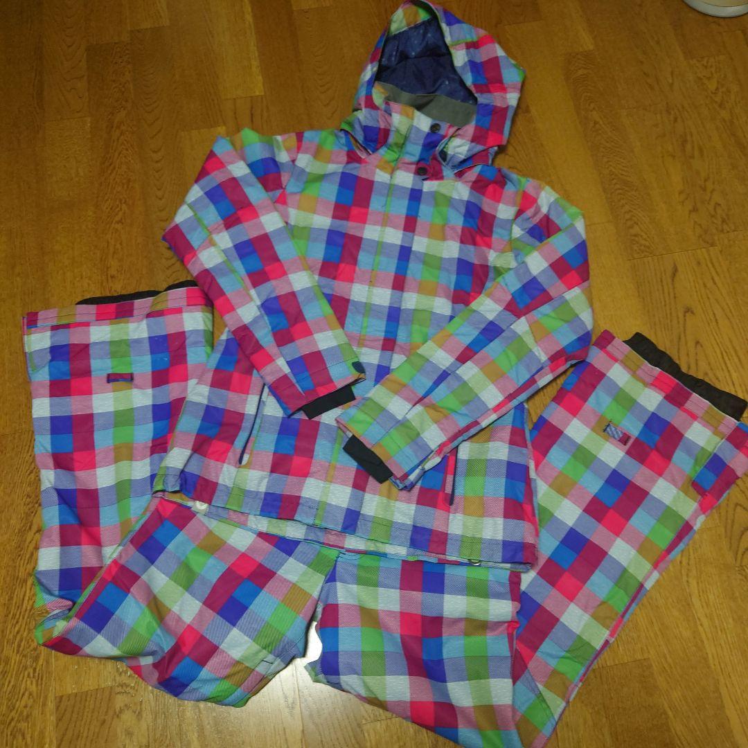 【美品】ROXY　スノボウェア　上下セット　Ｍ　チェック　マルチカラー　派手