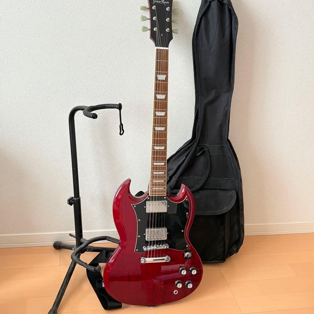 GrassRoots SG ギター レッド｜スタンド・ケース付き