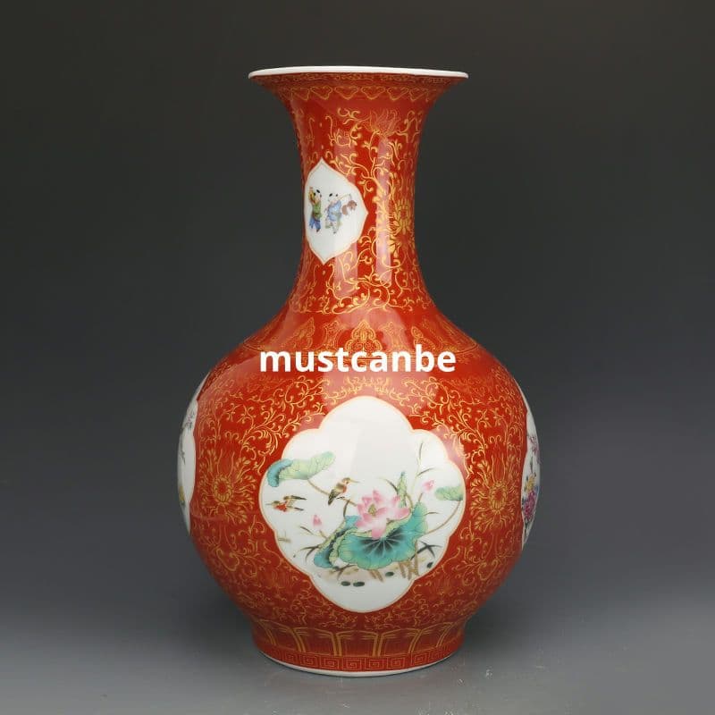 清雍正黄地琺瑯彩開窓花卉賞瓶 景徳鎮 陶磁器 装飾品 現代工芸品 美術品 置物