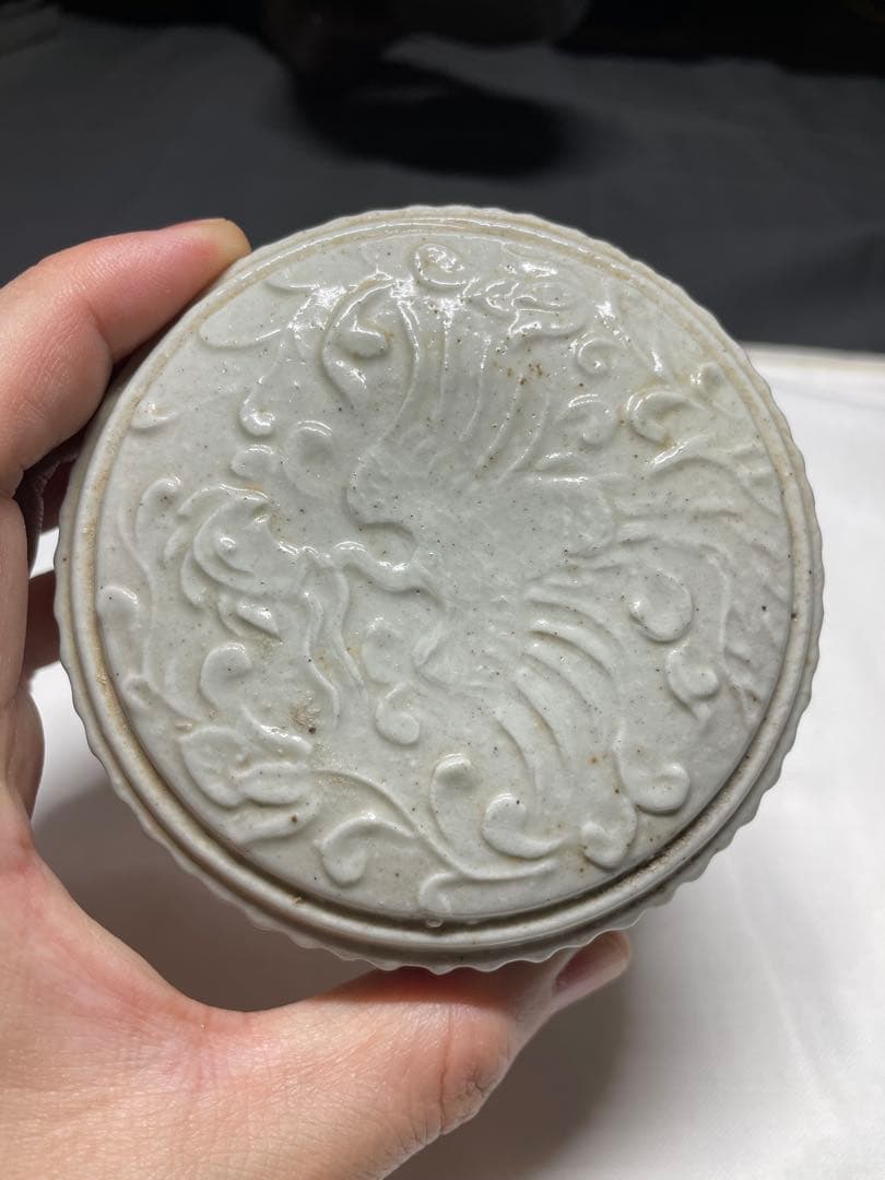 香合。鳳凰文。中国。明時代。茶道具。香道具。古美術。骨董品。舊家蔵出し