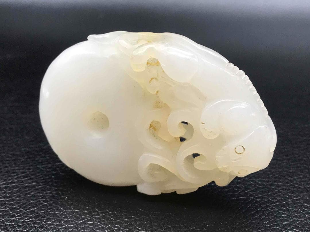 清時代　和田玉　瑞獣玉佩　純和田玉彫り　古玉石　　白玉(F-66)