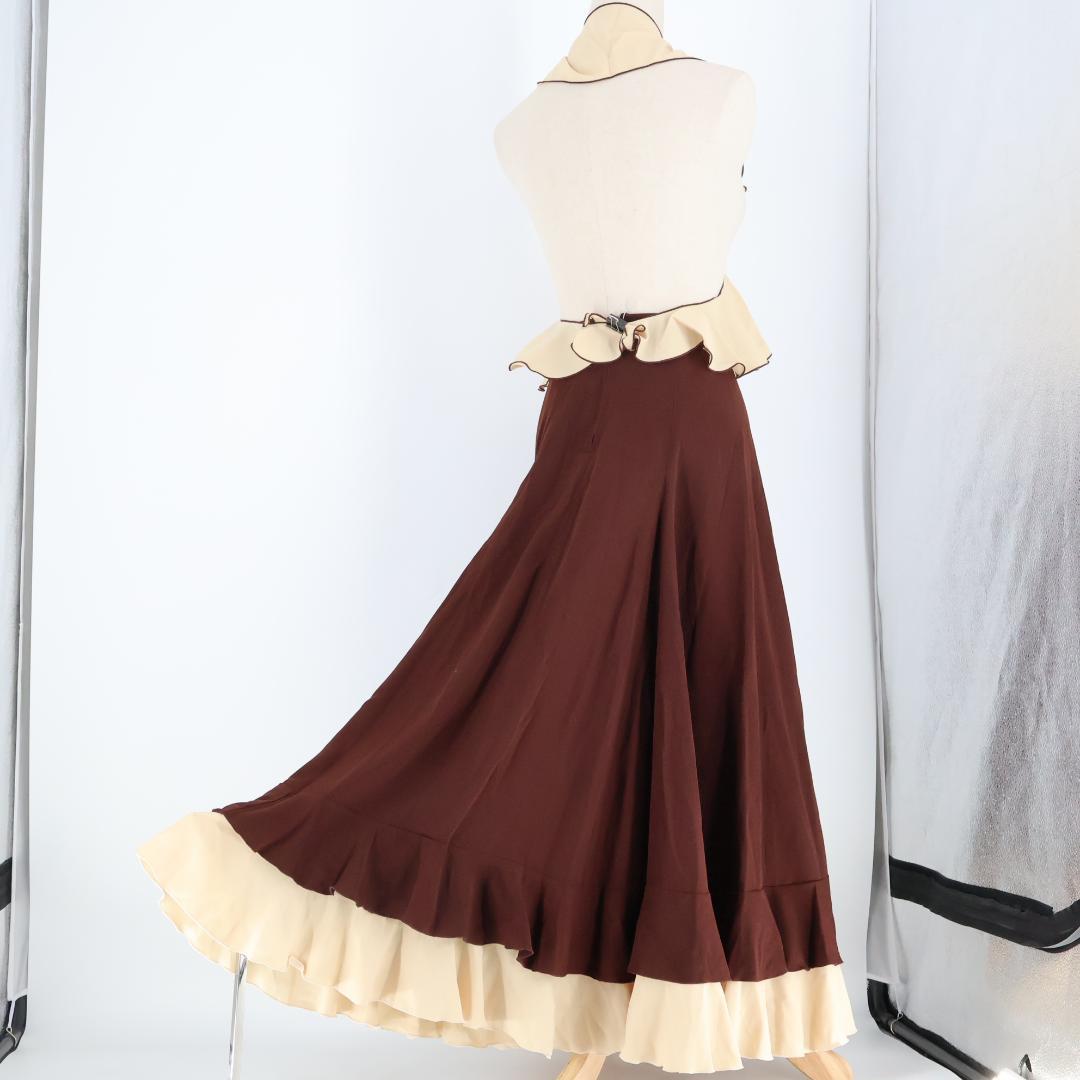 【美品 フラメンコ衣装】ブラウン ファルダ シージョ スカート ボランテ フリル